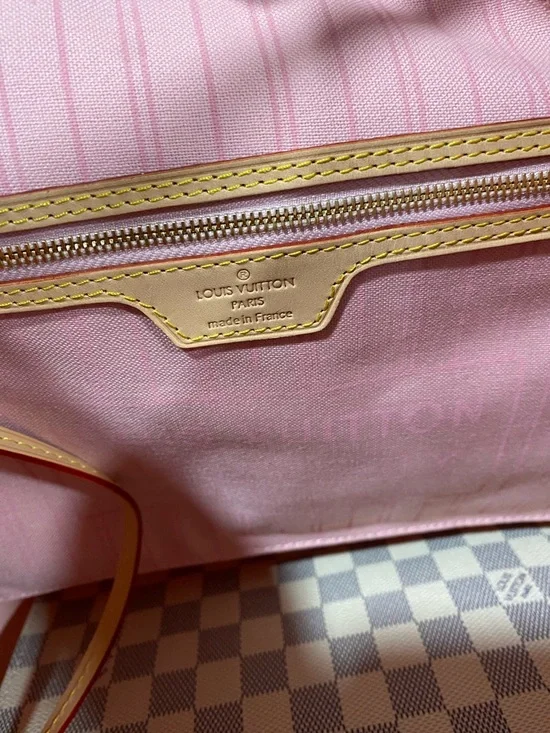 Cream Checkered Tote Bag with Tan Trim MM - Picture 7 of 10